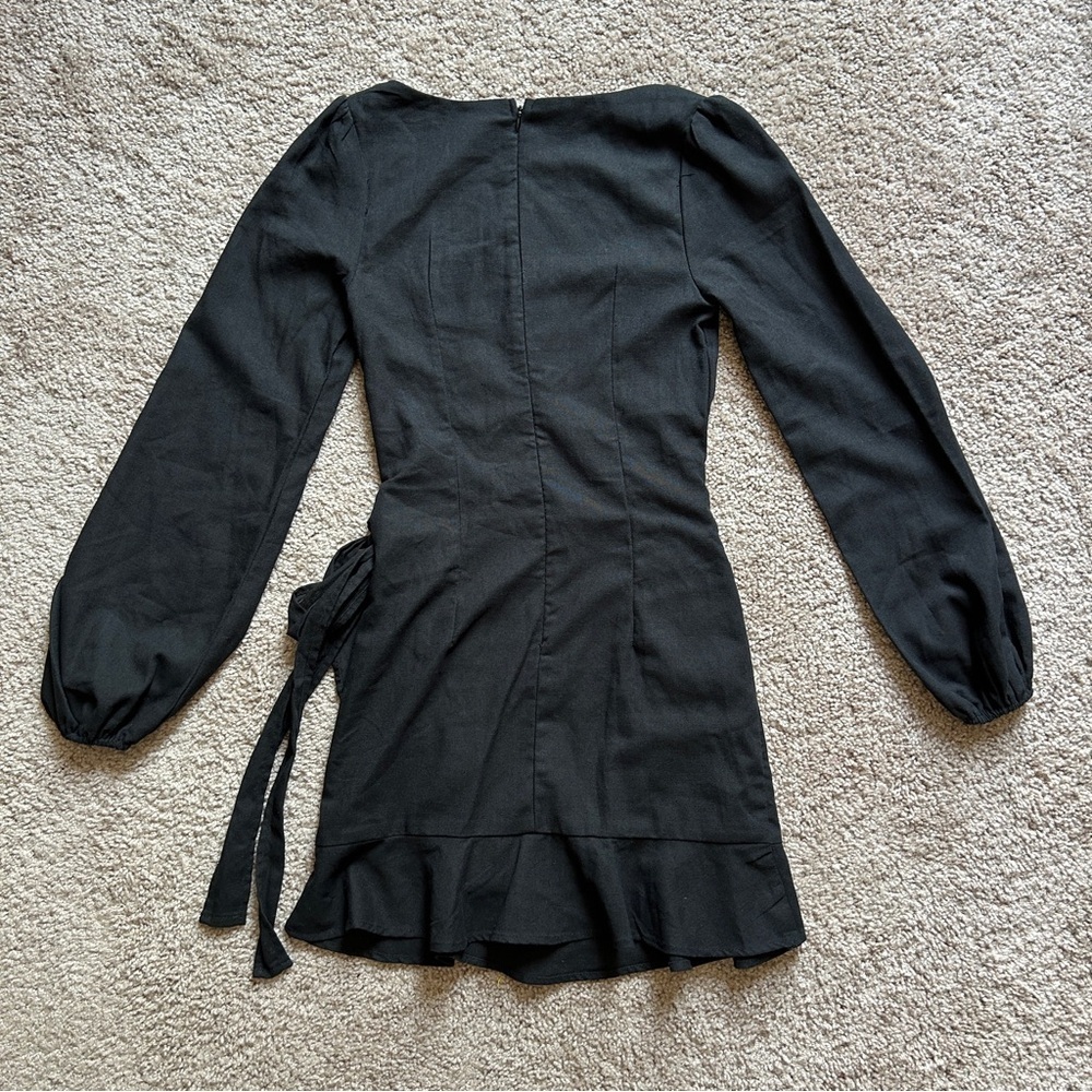 Princess Polly The Villa Faux Wrap Black Long Sleeve Mini Dress NWOT Size 2 - Picture 3 of 12